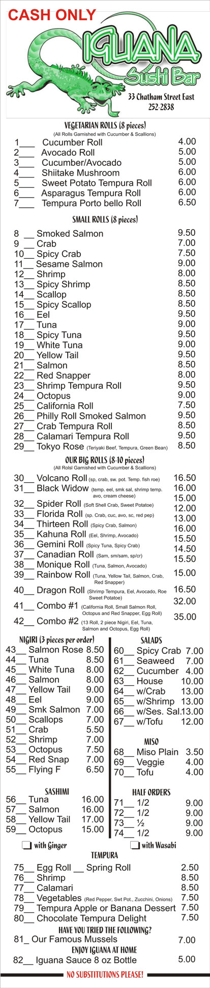 Iguana Sushi Bar Menu - Page 1!