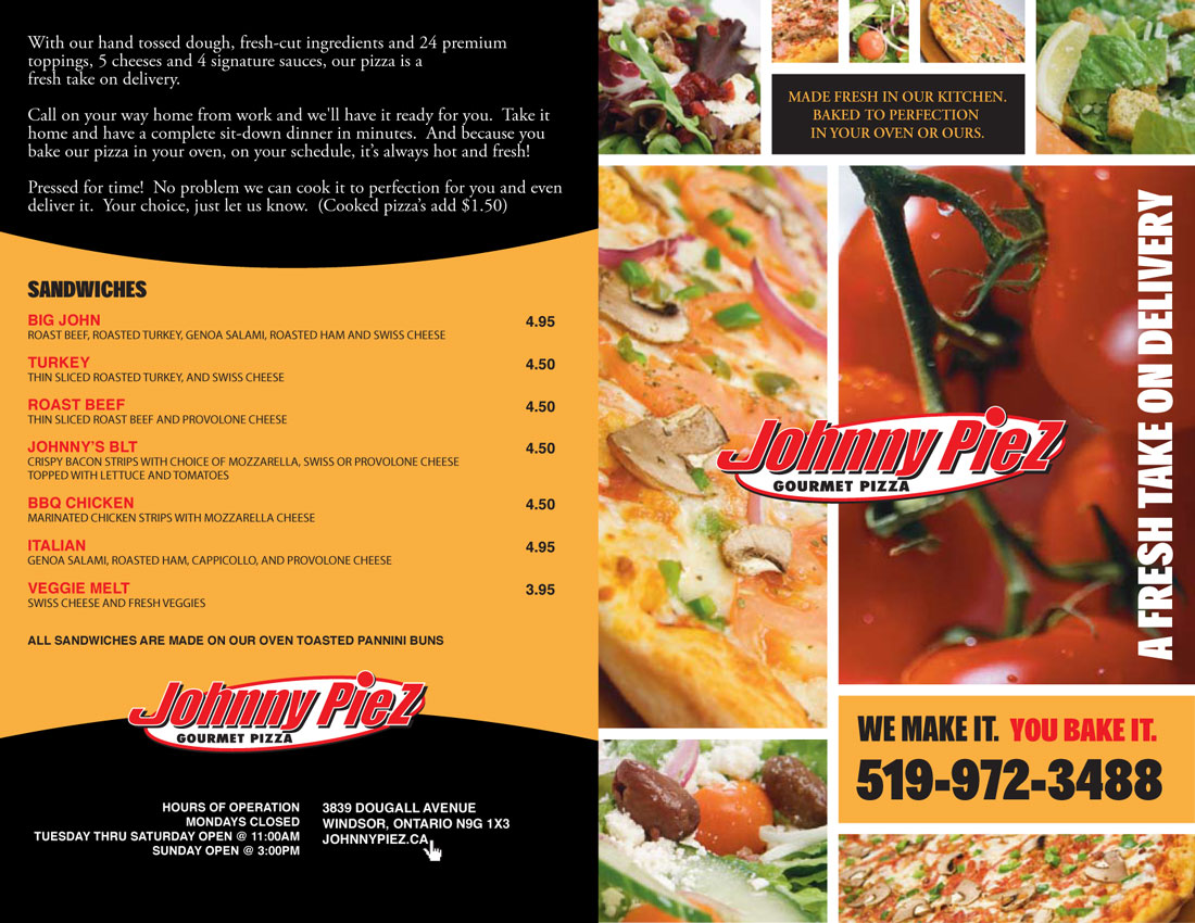 Johnny Piez Gourmet Pizza Menu - Page 2!