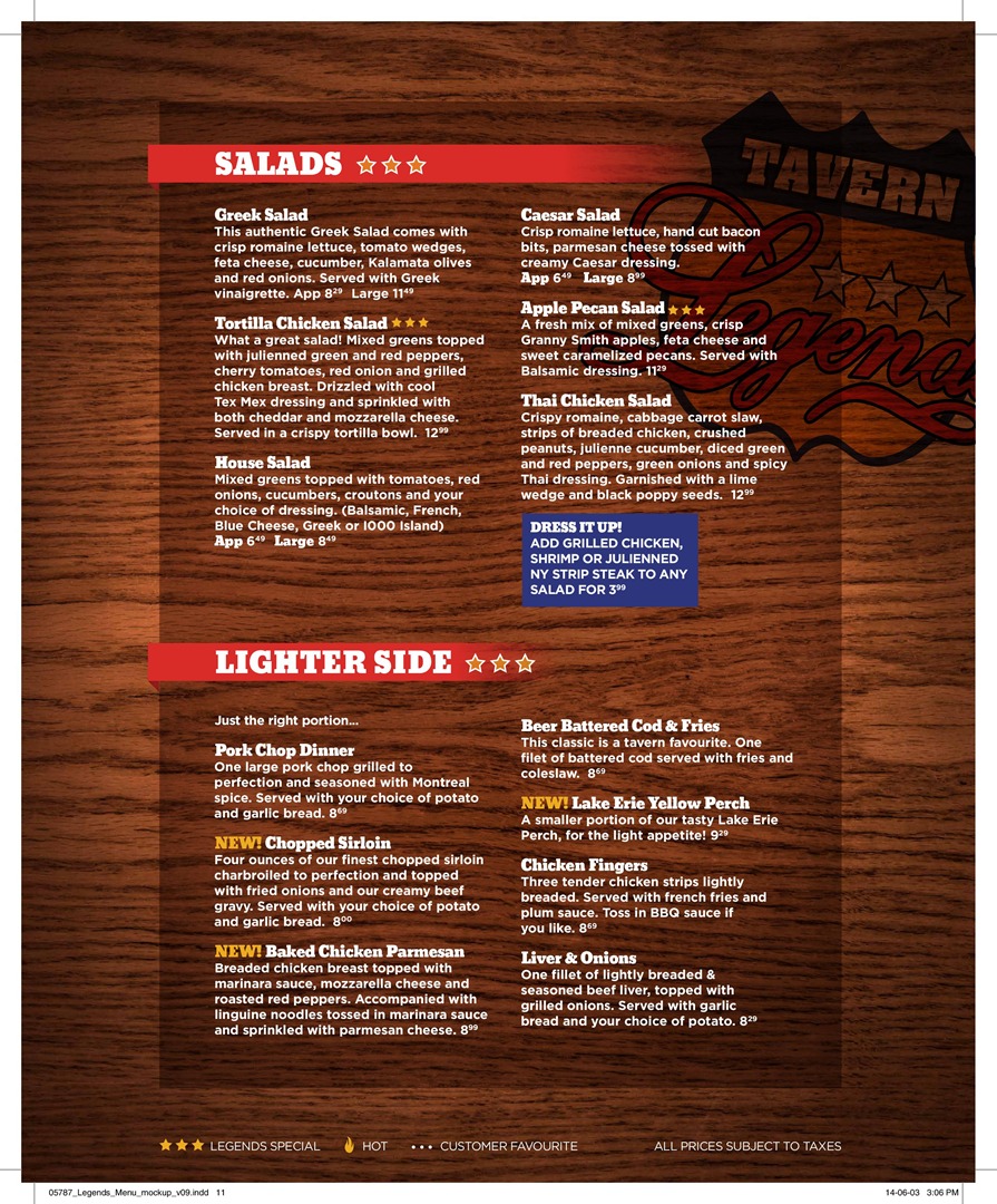 Legends Tavern Menu - Page 8!