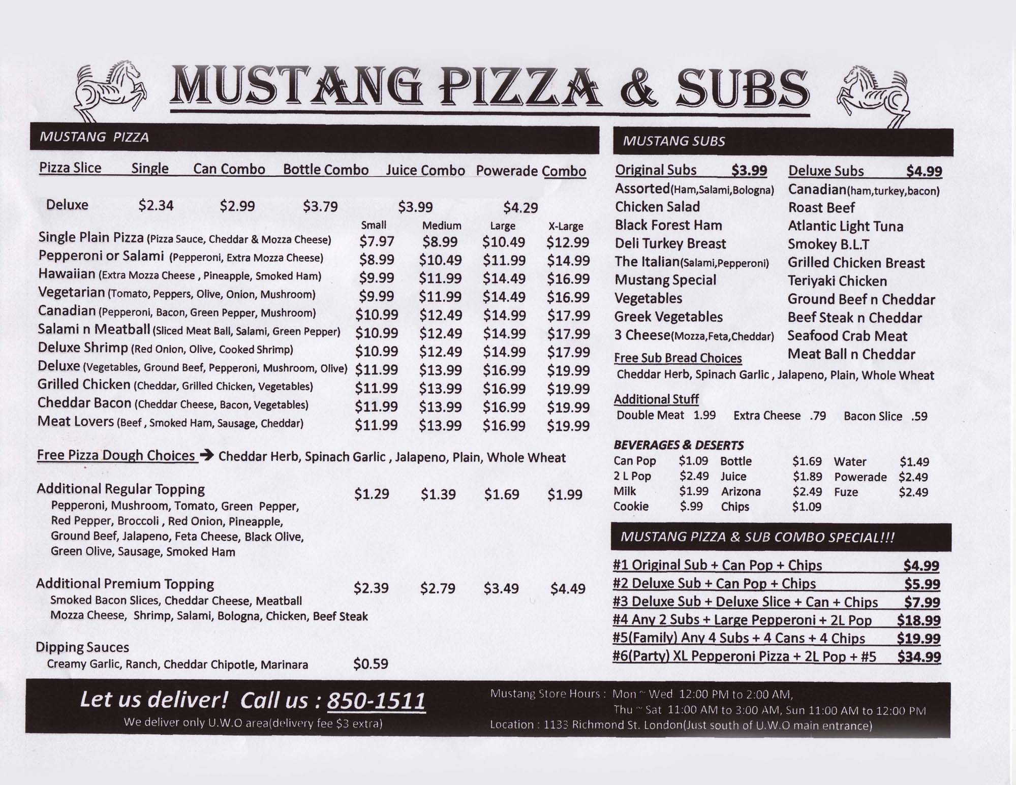 Mustang Pizza & Sub Menu - Page 1!