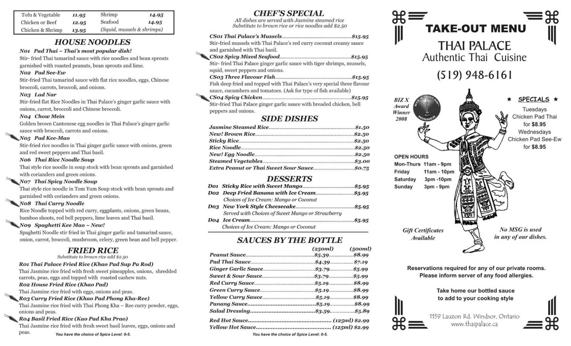 Thai Palace Restaurant Menu - Page 1!